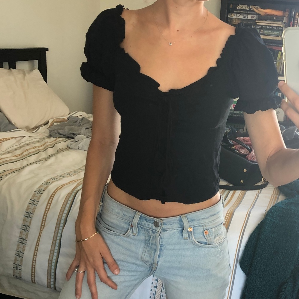 American Eagle Black Peasant Crop Top